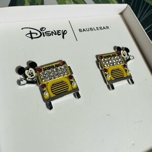 Baublebar X Disney Earrings Mickey Mouse Back School Bus Silver Crystal Studs
